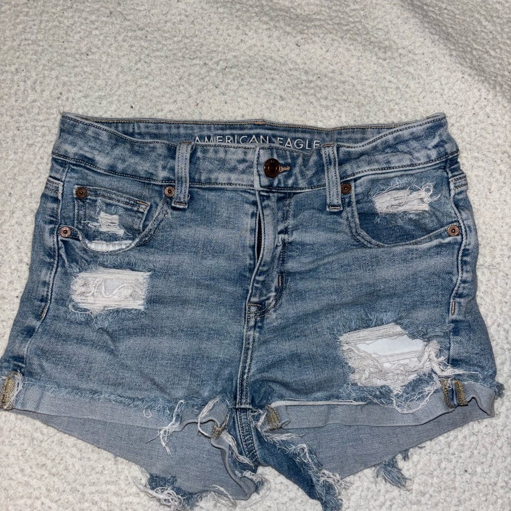 American Eagle Outfitters Light Blue Distressed Jean Shorts